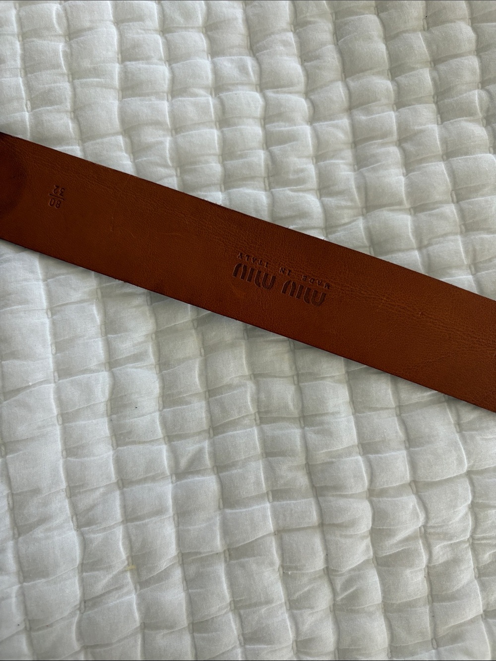 Miu Miu Tan Leather Logo-Stamped Belt
